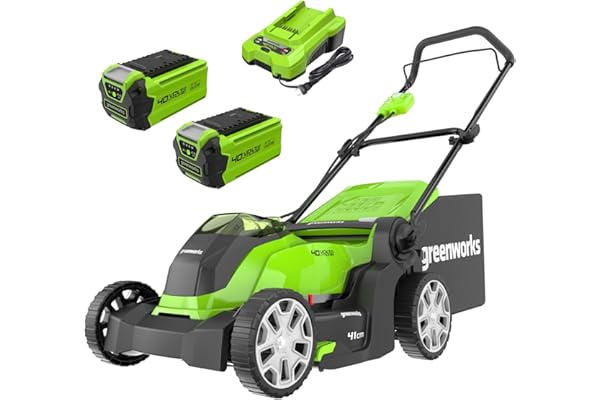 Greenworks G40LM41K2X Tondeuse à Gazon sans Fil pour Pelouses Jusqu'à 500m², Largeur de Coupe 41 cm, Sac de 50L, INCLUS Deux Batteries 40V 2Ah et Un Chargeur, Garantie 3 Ans
