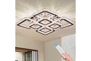FRIXCHUR 20" Dimmable Crystal Chandelier Square Crystal Flush Mount Ceiling Light 8 Lights Led Crystal Ceiling Pendant Light Led Chandeliers for Bedroom Dining Room Bedroom