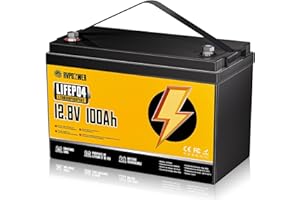Rvpozwer 12V 100ah Batterie Lifepo4, BMS 100A Intégré, Batterie Lithium 1280Wh, 18 000 Cycles Profonds, Protection Contre les Basses Températures, Pour éNergie Domestique, Camping-Car, Hors RéSeau