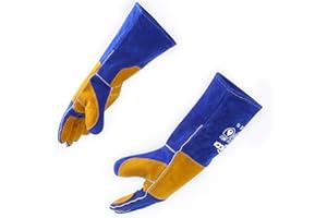 RAPICCA Guantes de Soldadura de Cuero Forjado/Mig/Stick Resistentes al Calor, Guantes Para Horno/Parrilla/Hhimenea/horno/Estufa/Soporte de Olla/Soldador Tig/Barbacoa/Guante de Manejo de Animales con Manga Extra Larga