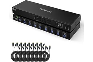 TESmart 8x1 HDMI KVM Switch, USB 3.0 4K@60Hz 8 Port KVM Switch, 1U Rackmount KVM Enterprise-Grade with EDID Emulator,Hotkey Switch,RS232,IR Remote,IP Control,Auto Scan,8 Pcs 5ft KVM Cable (HKS801-P23)