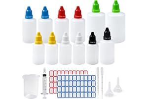 Episkey 12x Flaconi Contagocce 30ml 50ml 100ml con Imbuto, Misurino, Contagocce ed Etichette. Bottiglie vuote con Contagocce per Liquidi, Oli ed E-Liquid