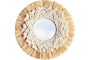 Bassulouda Nordic Straw Woven Hotel Bed and Breakfast Wall Boho Decor Espejo tejido a mano Decoración de pared Espejo macramé