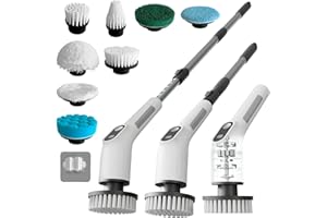 Depcler Electric Spin Scrubber with 4000mAh Battery, 380-500 RPM, 8 Replaceable Brush Heads, Adjustable Handle for Bathroom, Kitchen & Floor Cleaning