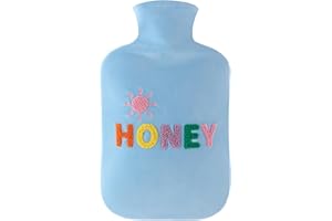 samply Premium Hot Water Bottle with Cute Cover, Removeable & Washable Soft Bottle Cover, 2L Hot Water Bag for Hot and Cold Compress, Hand Feet Warmer, Blue Sun