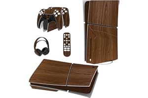 PlayVital Full Set Skin Sticker für ps5 Slim Konsole Disc Edition,Aufkleber Vinyl-Skin Stickers Schutzfolie Folie für ps5 Controller,Ladestation, Headset,Medienfernbedienung-Holzmaserung