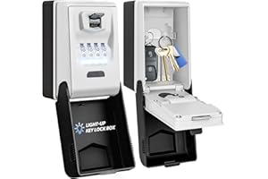 ENONEO Key Lock Box Wall Mounted with Light Up Dial, Large Key Storage Lock Box 4 Digit Combination Waterproof Large Key Safe High Security LockBox for Home Office Garage Outdoor