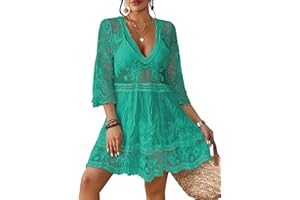 Bsubseach Donne Pizzo Ricamato Swimsuit Cover Up Hollow out Beach Dress Bikini Coverup