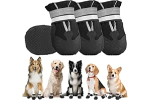 QKURT 4 Bottes de Chien,Bottes pour Chien,Chaussures pour Chien imperméables avec Bandes réfléchissantes,Chaussures pour Chien Ajustables,Chaussures de Protection des Pattes pour Petit Moyen Grand Chien