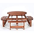 BrackenStyle York 8 Seat Round Picnic Table with Bench Seats and Parasol Hole - Outdoor Dining Furniture for Pubs Garden Patio Use 8 People Seater 1.8M 180cm 6ft Diameter (Brown) - FSC®