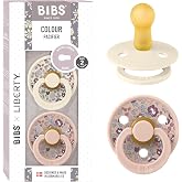 BIBS Colour Liberty 2 Pack Pacifiers BPA Free, Round Teat Natural Latex, Made in Denmark, 6+ Months (Pack of 2), Eloise Blush
