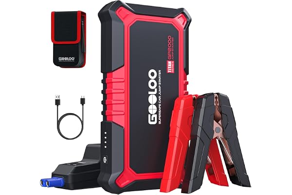 GOOLOO Booster Batterie Voiture 2000A GP2000 12V Démarreur Supersafe (Jusqu'à 8,0L Essence 6,0L Gazole) Jump Starter avec Pinces sécurité intelligentes+Lampe LED+Sorties ChargeRapide 3.0