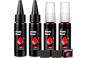 CUTLOT Halloween Kunstblut 100ml Set, 2x25ml Fake Blood Spray, 2x25ml Fake Blood Tropfendes, 2 Schwamm, Kunstblut Auswaschbar für Haut, Kunst Blut für Halloween, Karneval, Simulierte Wunden
