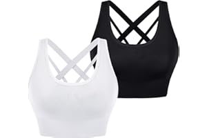 Leversic Sujetador Deportivo de Iimpacto Medio para Mujer Sin Aros con Relleno Extraíble con Espalda Cruzada para Yoga
