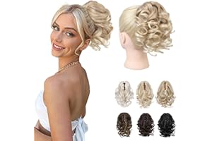 REECHO Ponytail Extension, 9" Claw Clip in Short Curly Wavy Pony Hair Extension Jaw Clip on Pony Tail HP001 Hairpiece for Women - Dark Blonde with Light Blonde Ends