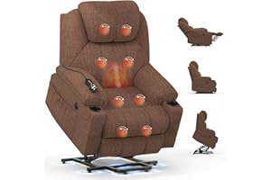 BareTay Recliner Armchair Lift Chair For the Elderly, Power Recliner Chair with Massage & Heat, Extended Footrest, Type C+USB Ports, 2 Cup Holders, Dual Side Pockets Reclining Chairs Lounge Sofa