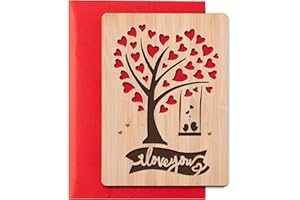 GOWELLY Jahrestag Geschenk für Sie und Ihn Grußkarte aus Bambus mit Umschlag, Valentinstagsgeschenk Partner Geschenke für Sie Ihn, Liebe Karte für Ehemann Ehefrau Freundin