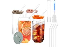 DAJAVE 4 bicchieri con coperchio e cannuccia, da 500 ml/16 oz con coperchio e cannuccia, bicchiere con cannuccia e coperchio in silicone, per caffè freddo, cocktail, limonate