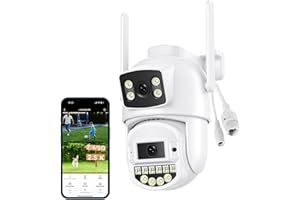Reobiux Telecamera di sorveglianza esterna con doppio obiettivo 6 MP, 2,4/5 GHz, Ethernet RJ45, telecamera di sorveglianza esterna, telecamera WLAN per esterni, visione notturna a colori, audio a due