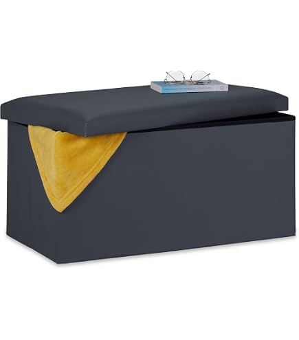 Relaxdays Banc, avec espace de rangement, pliable, rembourré, Avec séparation, 84 L, banquette, gris foncé Relaxdays Banc, avec espace de rangement, pliable, rembourré, Avec séparation, 84 L, banquette, gris foncé