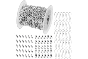 Anyasen 15M Catena di Perline in Acciaio Inox Catene in Ferro Perline Catena in Rilievo Estensione Perline Catene con connettore per DIY Catena Portachiavi Collana Bracciali(Argento)