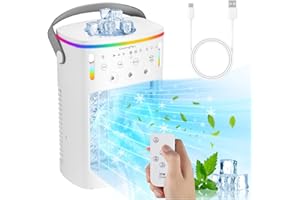 Klimaanlage Mobil, Mini Klimaanlage für Zimmer, 4 In 1 Luftkühler mit Wasserkühlung 1000ML Klimagerät Ohne Abluftschlauch, Portable Air Conditioner mit 3 Modi & Bunt Licht Raumkühler für Räume Büro