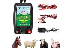 SROCHN Weidezaungerät mit LCD Anzeige, 10 km Reichweite 2 Joule 12kV, Elektrozaungerät für Rinder, Schafe und Andere Nutztiere