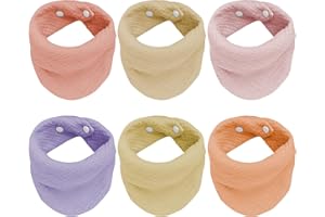 GRPSKCOS Baby Dribble Drool Bibs 6 Pack- Adjustable Muslin Cotton Bandana Bibs Solid Colors for 0-36 Months Unisex Boys Girls Teething and Drooling