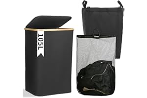 AIVORO 105L Panier a Linge Sale avec Couvercle, Panier a Linge 2 Sacs en Tissu Panier à Linge Pliable Pour Ranger Les Vêtements