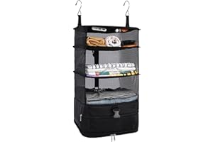 Surblue Kleiderschrank-Organizer zum Aufhängen 3 Ebenen faltbar, waschbarer Oxford-Stoff mit 2 Haken Schwarz L