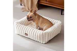 Upvilla Luxusweicher Hundekorb, Katzenbett, Orthopädisches Hundebett kleine Hunde, 4-seitiges Nackenkissen, Abnehmbare Waschbare Hundematte, Hundesofa mit Griffen, Haustierbett (Beige, 64*53*18cm)