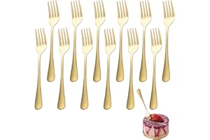Sporgo 12 Tenedores de Postre de Acero Inoxidable - 17 cm, Dorados, para Frutas, Pequeños - para Hogares, Restaurantes, Cantinas - Pulidos de Alto Brillo