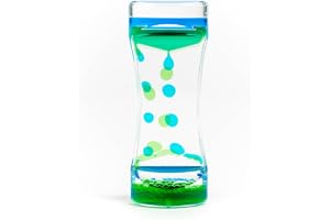 THE TWIDDLERS - 14 cm (5,5 tum) grönt blått flytande timglas med sensorisk timglas – bubbellampa för barn – lugnande sensoris