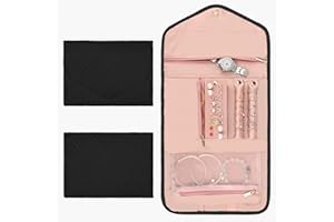 Tuaeccki Rotolo per Portagioielli Organizer per Gioielli da Viaggio per Donne Pieghevole per Anelli Orecchini Collane Orologi Bracciali, Nero Grande