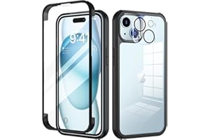 seacosmo für iPhone 15 Hülle mit eingebautem Panzerglas Displayschutz und Kamera Schutzfolie [9H HD], 360 Grad Handyhülle Ganzkörper Stoßfeste iPhone 15 Case - Schwarz