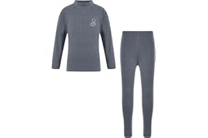 YEAHDOR Hiver Ensemble sous Vêtement Thermique Enfant Fille Garçon Unisexe T-Shirt Thermique Haut De Pyjama sous-Pull Hiver Pantalon Collant Elastique