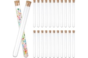 AKOLAFE 100Pcs Test Tube 20ml Plastic Test Tubes with Lids Clear Sealing Storage Test Tube Vase with Cork Caps for Liquids Flowers Seeds Sweets, DIY Craft Spices, 15x150 mm