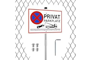 BUOSHUO Privatparkplatz Schild,Schild Privat Parkplatz mit Pfosten Halterung,Alu 30 x 20 cm Fahrzeuge Werden Kostenpflichtig Abgeschleppt Parkplatz Schilder Privatgrundstück (weiß, 70CM Pfosten)