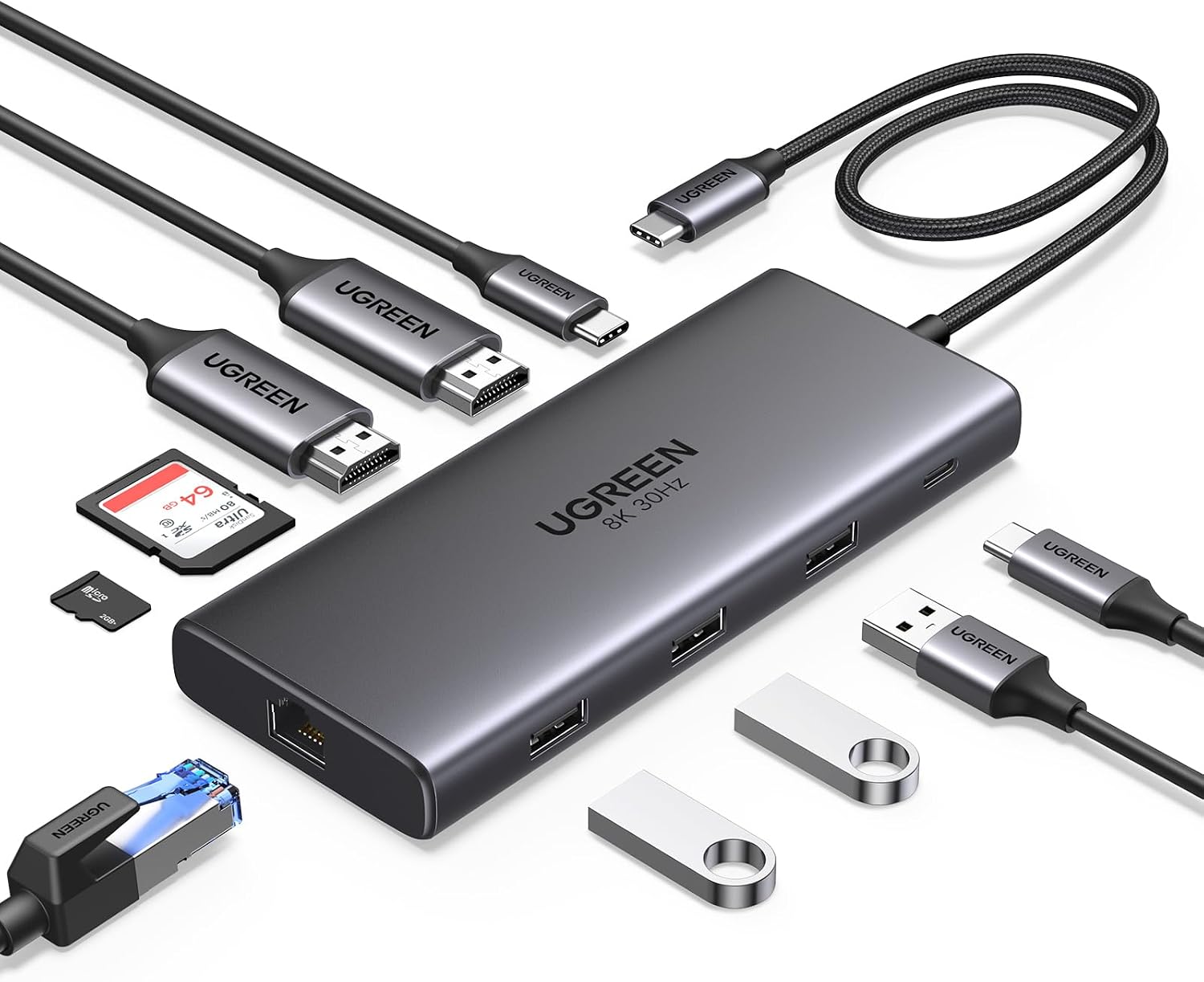 UGREEN Docking Station, Revodok Pro 210 USB C Hub (10-in-1) with Dual 4K@60Hz, Single 8K@30Hz, Gigabit Ethernet, 100W PD, 4x 