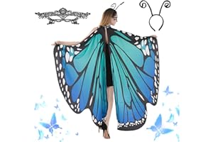 LYNBLY Scialle Ali Farfalla, Set da 3 Mantella Farfalla, 168 * 135cm Ali di Farfalla, con Maschera Cerchietto Fascia, Costume Farfalla Scialle Adulti, per Festa di Carnevale Cosplay Halloween