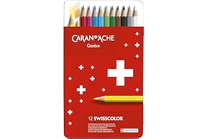Caran d'Ache Swisscolor 1284712 - Estuche metálico con 12 lápices de colores resistentes al agua