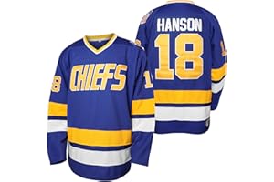 PHM Herren Hanson Brothers Jersey, Charlestown Chiefs 16 Jack 17 Steve 18 Jeff Slap Shot Film Eishockey Jersey genäht Blau Weiß