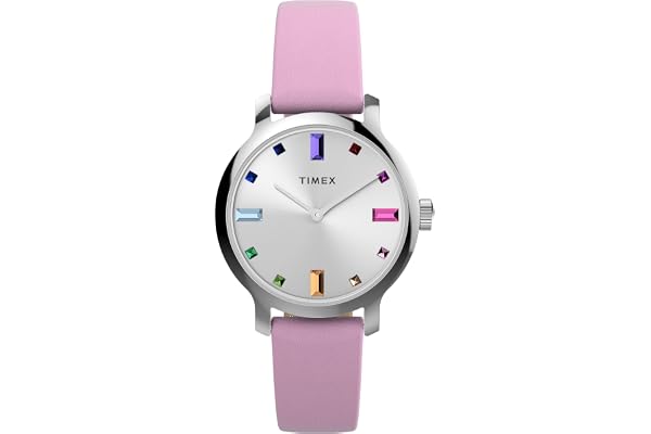 Timex Trend 31 mm damklocka - Lila snabbfrigörande läderarmband i två delar, silverfärgad urtavla, silverfärgad boett TW2W84800