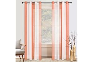 MRTREES Tende per Interni con Occhiello a Strisce Verticali Semi Trasparente per Cameretta Bambini Tenda Leggera Elegante per Camera da Letto Soggiorno Moderna 2 Pezzi Bianco+Arancione 140x290 CM