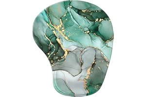 iCasso Mouse Mat Wrist Support, Ergonomic Memory Foam Mouse Wrist Rest Support, Non-Slip Rubber Base Mousepad for Laptop Home Office Gaming Working Easy Typing and Pain Relief - Green Marble