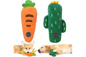 WDMIYA Juguetes para Perros 2 Piezas, Juguete con Sonido para Perro, Peluche para Perros con Forma de Zanahoria y Cactus, Juguetes Interactivos Resistentes para Perro Pequeños y Medianos, Regalos Perros