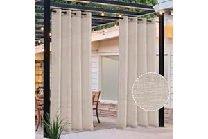 GAMUKAI Waterproof Outdoor Curtain for Patio Linen Look Heavy Duty Indoor/Outdoor Solid Grommet Curtain Thermal Insulated Sunlight Block Drape for Gazebo/Porch (52''x 108'', Natural)