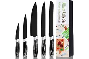 BEWOS Kitchen Knife Set, 5PCS Professional Kitchen Knives with Chef Knife, Bread Knife, Slicing Knife, Utility Knife & Paring Knives, Stainless Steel Sharp Knife Set for Kitchen, Dishwasher Safe
