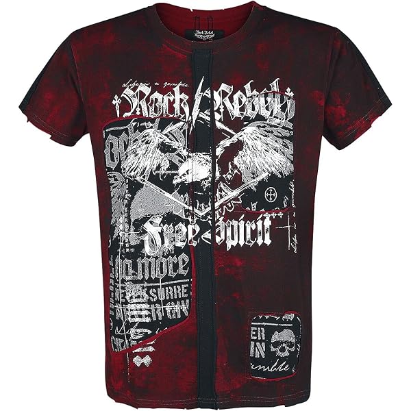 Rock Rebel By EMP Herren Hemd Schwarz/rot - Regular Fit, Mit Print, Knopfleiste