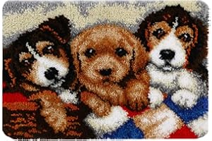 VIONNPPT Tapis de dessin animé pour chien - À nouer soi-même - Tapis de broderie - Tapis à crochet non fini - Avec impression - Kit de crochet pour enfants et adultes (trois levrettes, 50 cm x 38 cm)